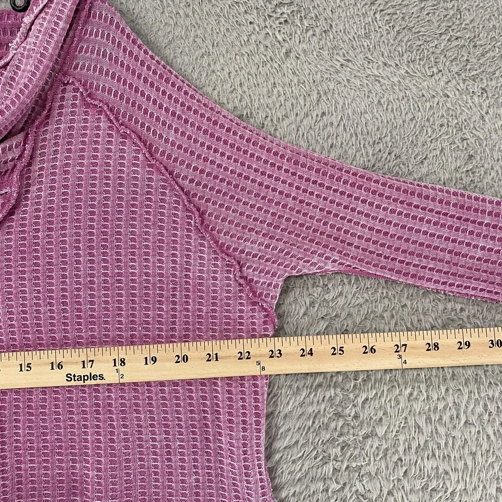We The Free Thermal Top Womens XS Pink Waffle Cowl Neck Cropped Boxy Oversized